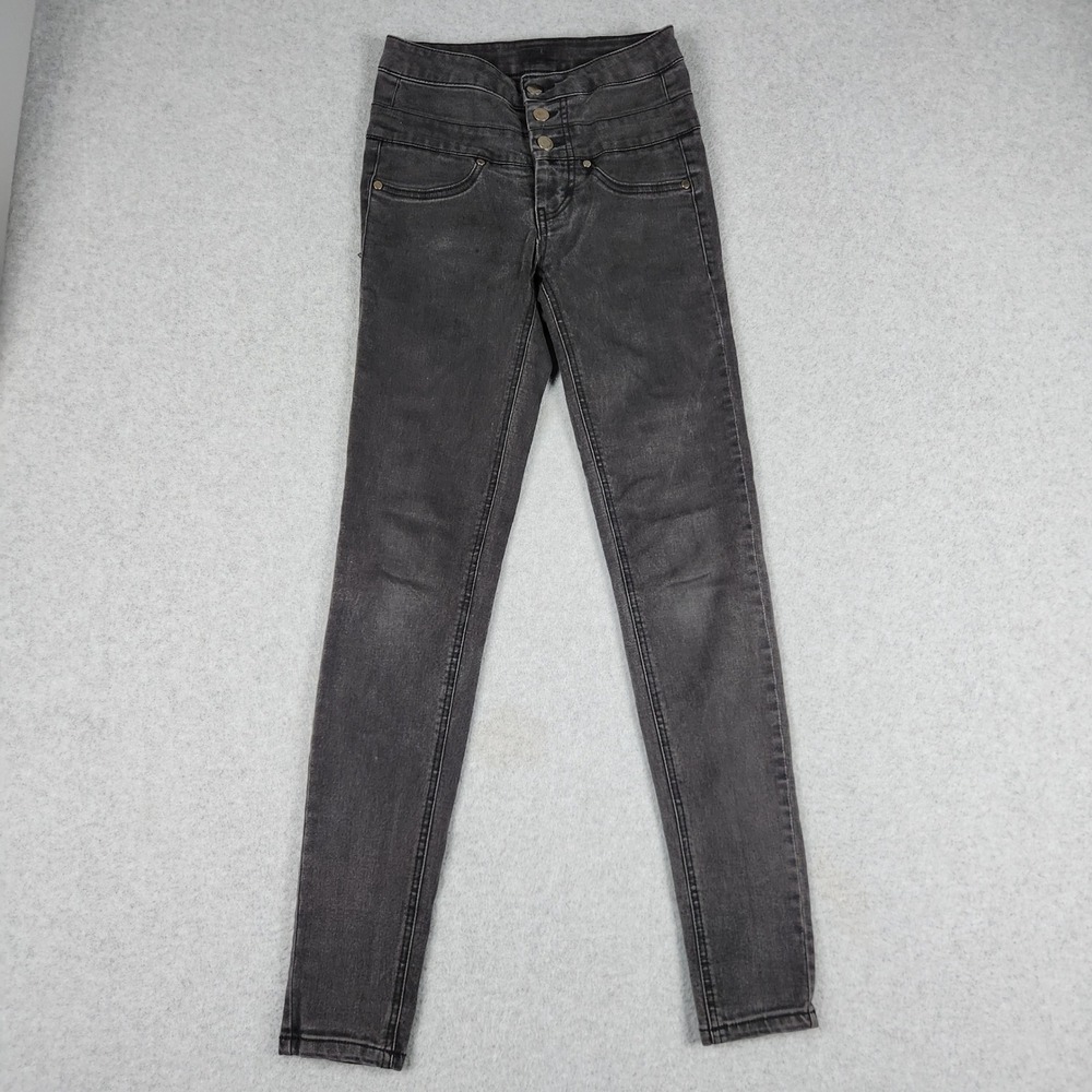 Mudd Skinny Jeans Womens W23 Black Denim Super Stretch High Rise Button Fly